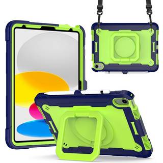 iPad 11" (2025) / iPad 10.9" (2024/2022) Tough Silikone Cover m. 360 Graders Fod & Bærestrop - Grøn / Blå