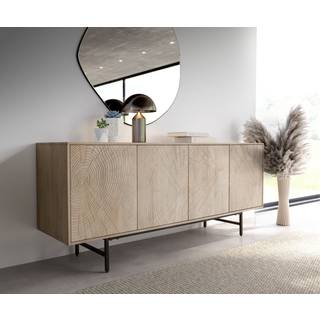 Sideboard Wiara 180 cm Mango White Wash Metall Schwarz 4 Türen