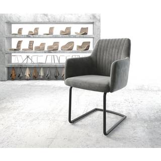 Freischwinger Greg-Flex Samt Grau Freischwinger rund Schwarz Taschenfederkern - Grau, Schwarz