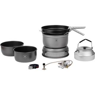 Gasblus / stormkøkken Trangia 25 Large, 2100 W + 2 gryder, 1 stegepande i NS / Non Stick-teflon + vindskærm i HA / hårdanodiseret aluminium + 1 kaffekande + gribetang + rem, Uden brændstof