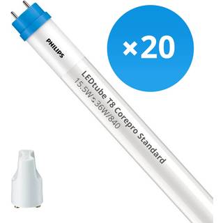 Fordelspakke 20x Philips LED Lysrør T8 CorePro (EM/Mains) Standard Output 15.5W 1800lm - 840 kold hvid | 120cm - erstatter 36W