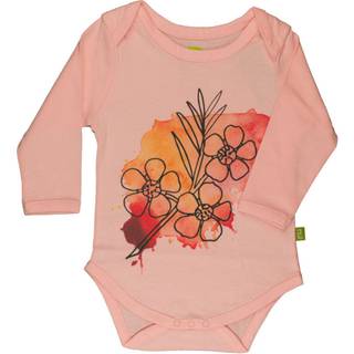 Langærmet body - Lys melon med blomsterprint