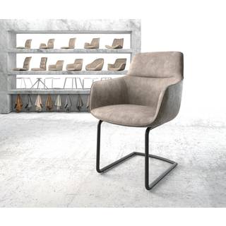 Freischwinger Pejo-Flex Mikrofaser Taupe Vintage Freischwinger rund Schwarz Taschenfederkern - Taupe, Schwarz