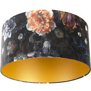Fløjlslampeskærm med blomsterdesign 50/50/25 guld indvendig