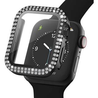 Apple Watch SE/6/5/4 (44mm) Hårdt Plast Cover m. Indbygget Skærmbeskyttelse - Sort & Rhinsten