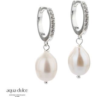 DARLING PEARL BIG, 13 mm. klik creoler i sterling sølv med klare zirkonia & 12 mm. ferskvandsperlev