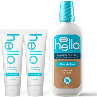 Hello Antiplaque & Whitening Fluoride-Free Toothpaste og Naturally Healthy Anti-Gingivitis Mouthwash-pakke