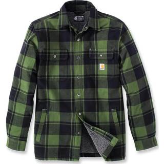 CARHARTT® FLANNEL SHERPA LINED HOODED SHIRTJACKET CHIVE GREEN SIZE M