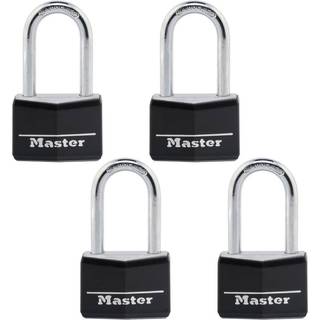 Master Lock d?kket aluminium h?ngel?s med n?gle 141QLF 4 Pack Keyed b?de sort