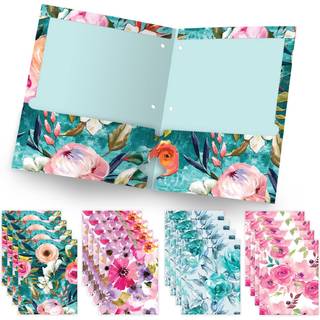 Globale trykte produkter Deluxe Designer Pocket Mappers Letter Størrelse 3-huller stanset 4 mønstre 16/pk (blomster)