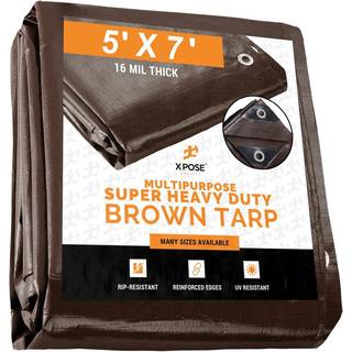 Super Heavy Duty 16 Mil Brown Poly Tarp -dækning - Tyk vandtæt UV -resistent rip og tåreikker tarpaulin med grommets og forstærkede kanter - af X