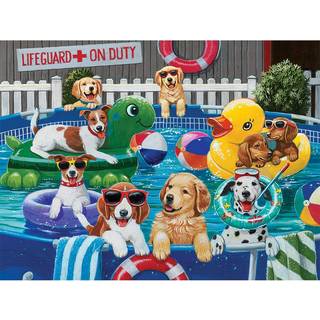Bit og stykker - 500 stykker puslespil for voksne 18 """" x 24 """" - hvalppoolfest - 500 pc sommer svømmende hund jigsaw af kunstneren William Vande