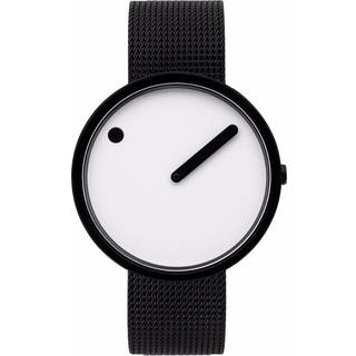 Picto ur - Hvid skive, mat IP sort stål mesh lænke 40 mm