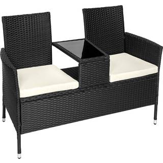 Polyrattan havestole med bord - sort/beige