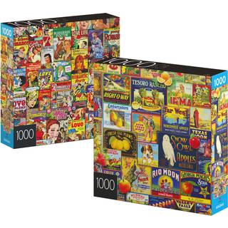 2-pakke med 1000-delt puslespil Puzzles Retro tegneserier og frugtetiketter Puslespil for voksne og b?rn i alderen 8+ Amazon Exclusive