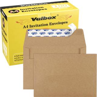 Valbox A4 Photo Convolles 100 Antal 4 X 6 Brown Kraft Paper Convolles Self Seal til 4x6 kort Fotos Bryllupper Invitationer Babybrusebad 4,25 x 6,