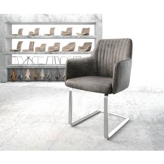Freischwinger Greg-Flex Mikrofaser Grau Antik Freischwinger flach Edelstahl Taschenfederkern - Grau, Silber