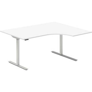 Office hæve-sænkebord 160x120cm i hvid med alugråt stel højrevendt