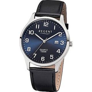 Regent F-1240 Herren-Armbanduhr mit Lederband Schwarz/Blau