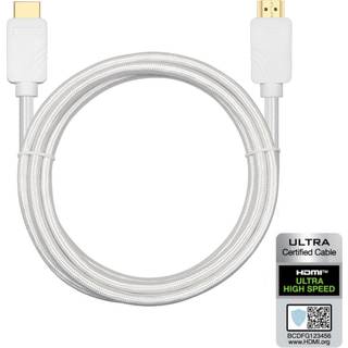 NÖRDIC Certified Cables 2m HDMI2.1 Ultra High Speed 8K 60Hz 4K 120Hz 48Gbps Dynamic HDR Earc Game Mode VRR Dolby atmos nylon Flettet kabel Forgyldt