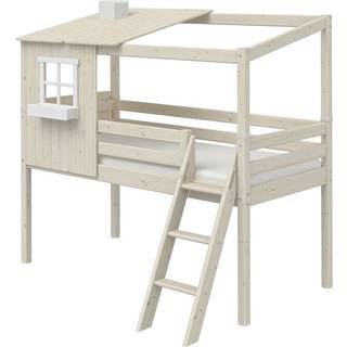 Højseng 120 Cm Med 1/2 Hus, Stige Og Sengehest, 90x200 Cm, Hvid