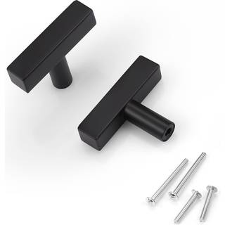 Knobwell 6 Pack Black rustfrit st?l skuffe Knap og tr?kker matte sorte kabinetsknapper Komm?re skuffe til k?kken og badev?relse - enkelt hul 50mm