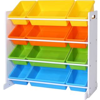 Legetøjsopbevaringsenhed Legeværelse Display Stand Enhed med 4 Farver, Aftagelig Pp Container Boks med Density Board Stand Hvid 86 X 26,5 X 78 Cm (BxD