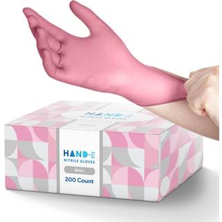 Hånd -e touch pink nitrile engangshandsker store 200 tællinger - estetiker negleteknologi mikrobladende hårfarve & stylist salon rengøringshandsk