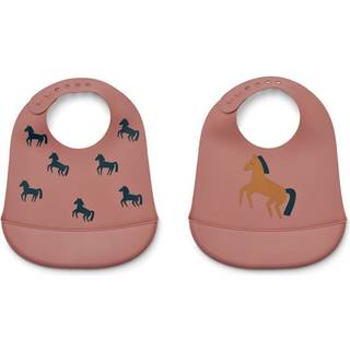 LIEWOOD Tilda  Mønstret Hagesmæk Silikone 2-Pak, Horses/Dark Rosetta
