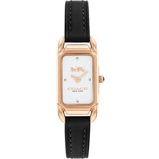 Coach Rose Gold Cadie Rectangle Black Leather Watch - Rose Gold