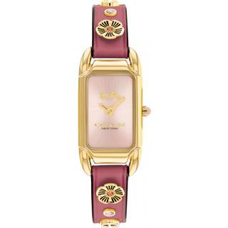 Coach Gold Cadie Pink Rectangle Flower Leather Watch - Gold