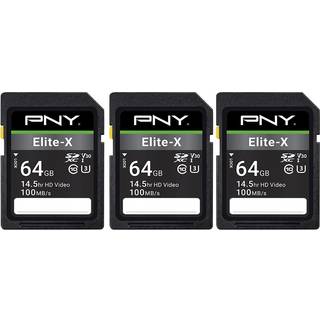 PNY 64GB Elite-X Klasse 10 U3 V30 SDXC Flash Memory Card 3-Pack-100MB/s Klasse 10 U3 V30 4K UHD Full HD UHS-I i fuld st?rrelse SD