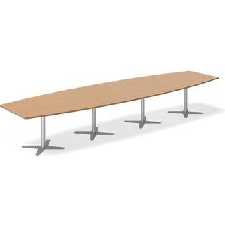 Konferencebord DNA, Bøg 4400x1200 mm bådformet, Alugrå understel