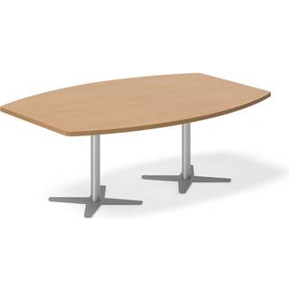 Office konferencebord bådformet 200x120cm bøg med sølv stel