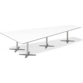 Office konferencebord trapezformet 380x199cm hvid med alugråt stel