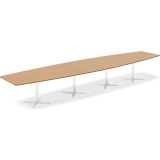 Konferencebord DNA, Bøg 5000x1200 mm bådformet, Hvid understel