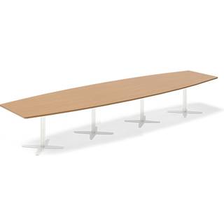 Konferencebord DNA, Bøg 4400x1200 mm bådformet, Hvid understel