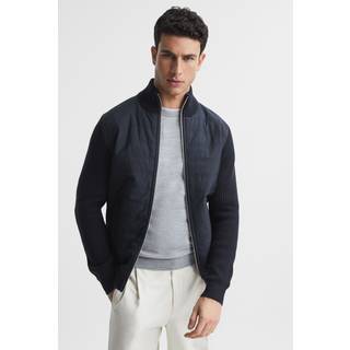 Reiss Reiss Navy Trainer Hybrid Quilt and Knit Zip-Through Jacket