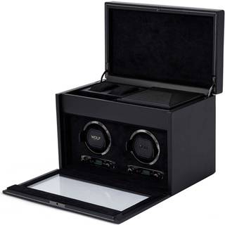 Wolf British Racing Green Watch Winder 2 ure Sort Imiteret Læder 792202 - Unisex - Faux Leather