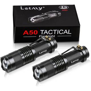 LETMY A50 taktisk lommelygte, superlysende LED-mini-lommelygter med bælteclip (2-pak)