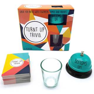 TMD Retail Turnt Up Trivia Card Game for Adults - Call Bell Game for Family and Friends - Bachelor and Birthday Party Trivia med 1,5 oz skottglas