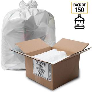 Aluf Plastics 33 gallon affaldsposer 33"""" x 39"""" Hvid (pakke med 150) - Til badevrelseshusholdningskontorer og letvgtsaffald - Ruller uden kern