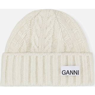 Ganni Cable knit wool-blend beanie - white - One Size