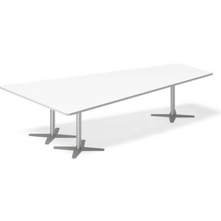Konferencebord DNA, Hvid 3200x1800 mm trapezformet, Alugrå understel