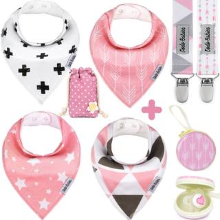 Dodo Babies Baby Bandana Drool BiMS til piger + 2 Pacifier Clips + Pacifier Case i en gavepose med 4 premium kvalitet Fremragende babybruser/regi
