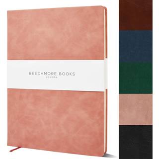 Beechmore b?ger styrede journal - XL A4 Pink | Premium stor indbundet journal med vegansk l?der tyk 120 gsm creme foret papir | Gaveideer til for