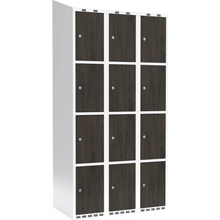 Garderobeskab 3x300 mm Skråt tag 4-delt søjle Laminat dør Nocturne wood Cylinderlås