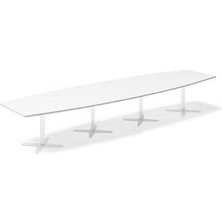 Konferencebord DNA, Hvid 4400x1200 mm bådformet, Hvid understel