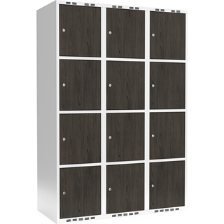 Garderobeskab 3x400 mm Lige tag 4-delt søjle Laminat dør Nocturne wood Cylinderlås