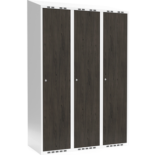 Garderobeskab 3x400 mm Skråt tag Hel søjle Laminat dør Nocturne wood Cylinderlås